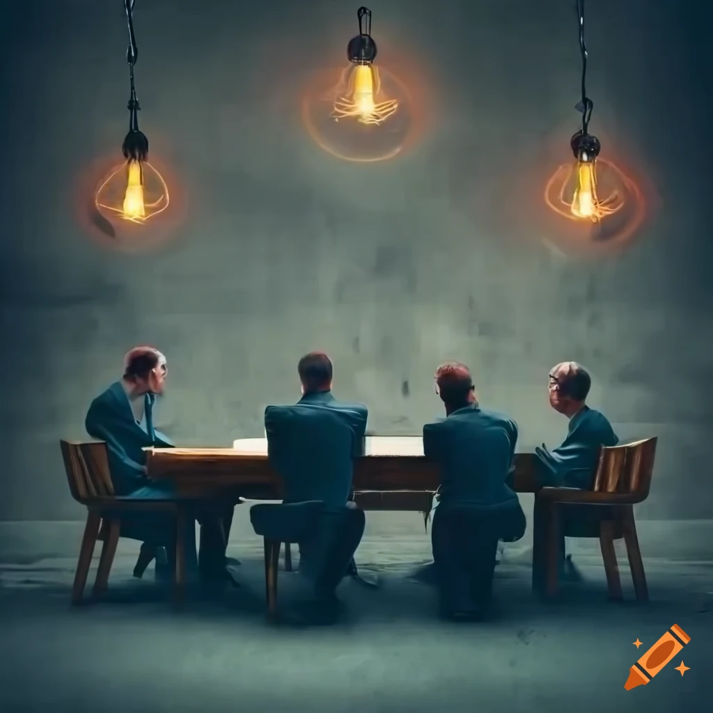 Men sitting in a roundtable meeting on Craiyon