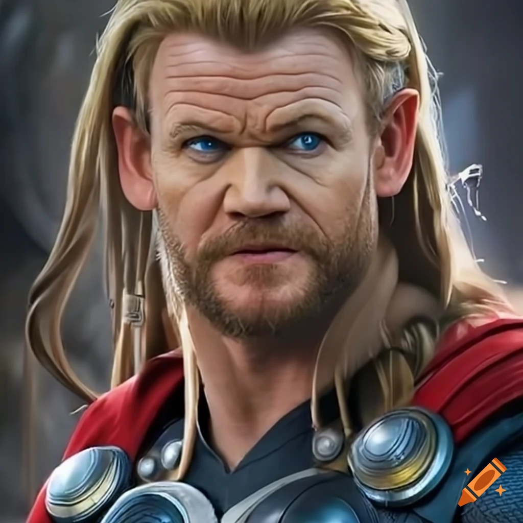 Humorous depiction of gordon ramsay as thor on Craiyon
