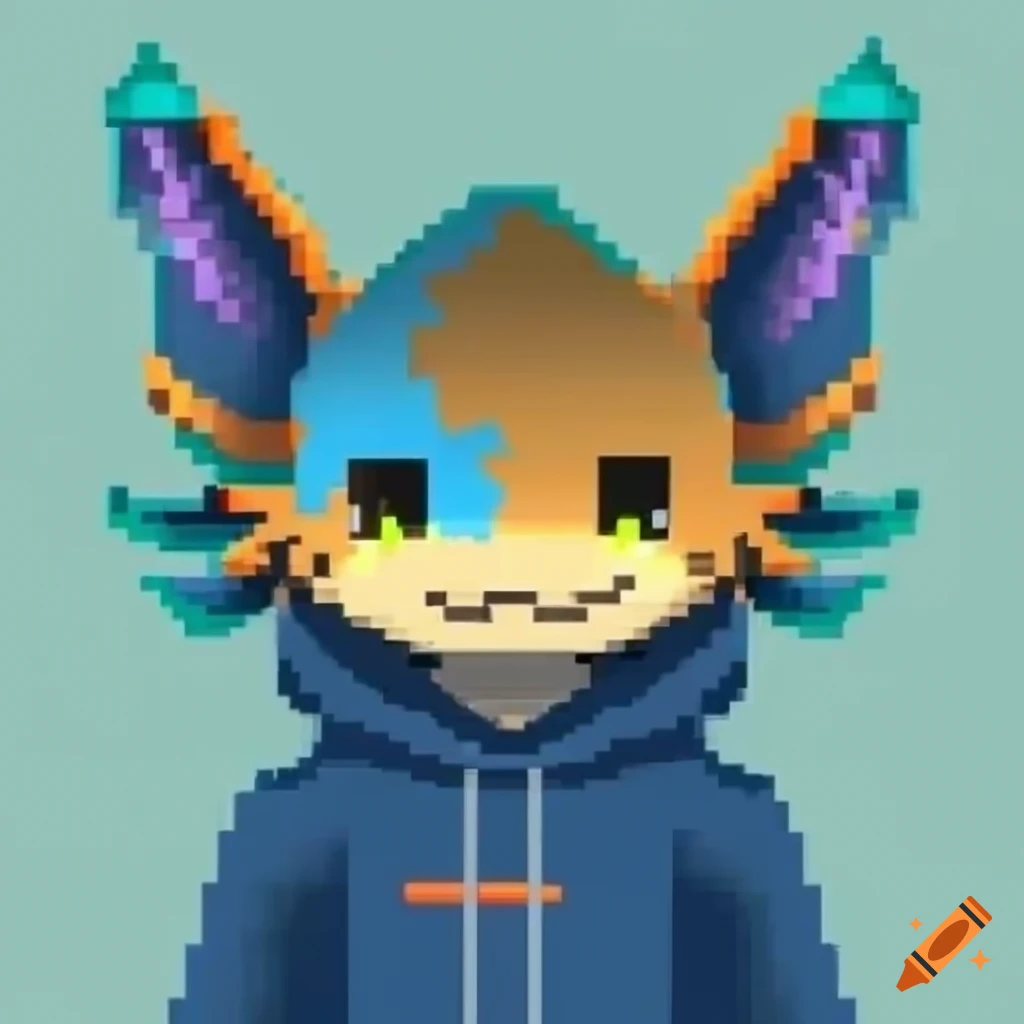 cute pixel art of an axolotl anthro wearing a hoodie