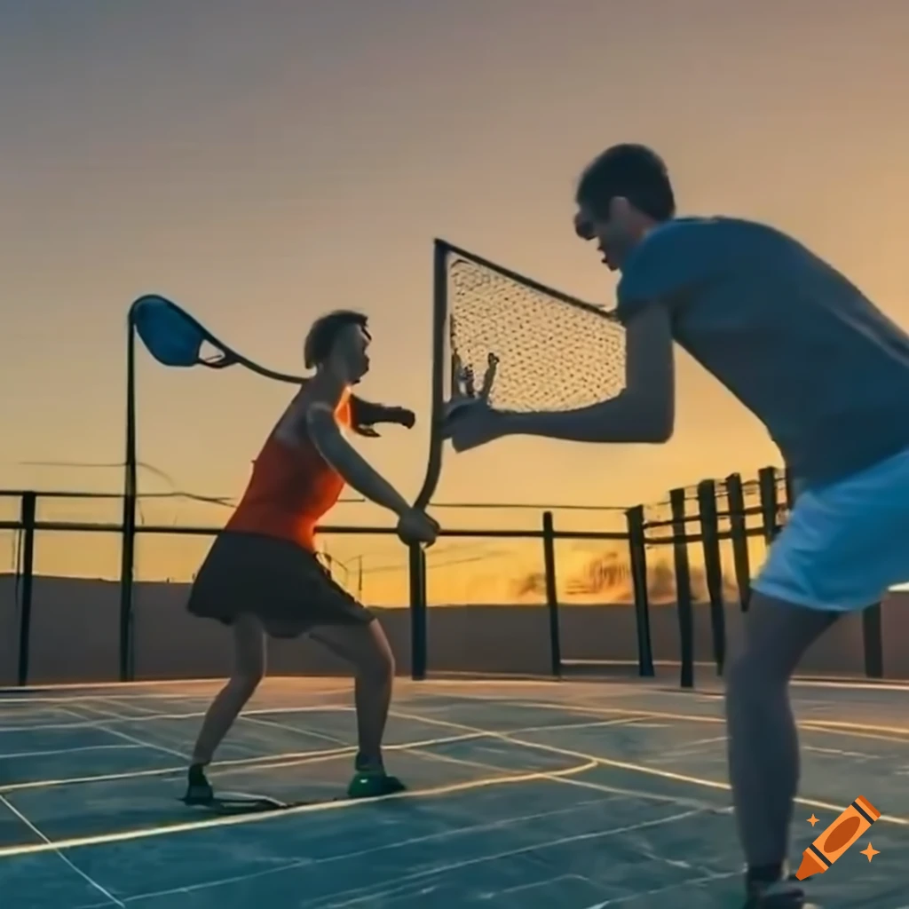intense padel match at sunset