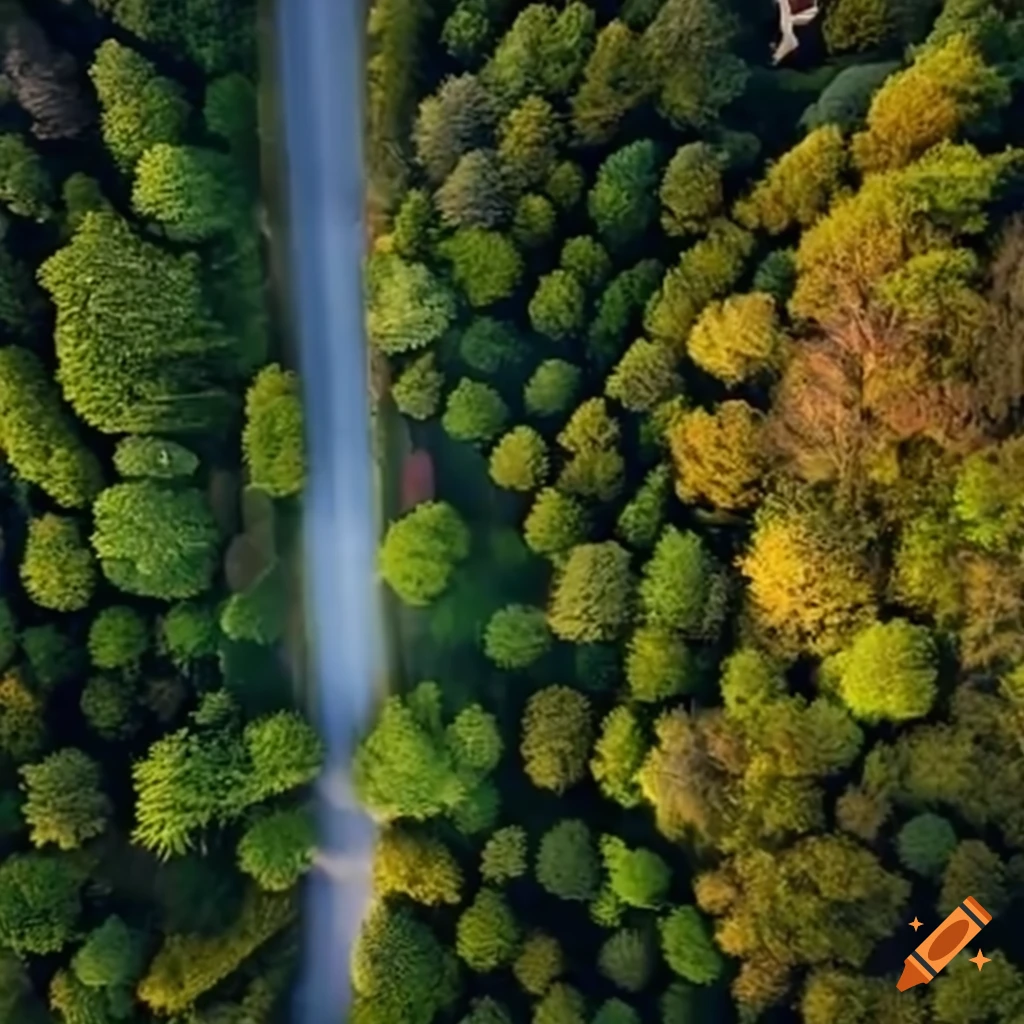 vue aérienne d'une forêt avec une route