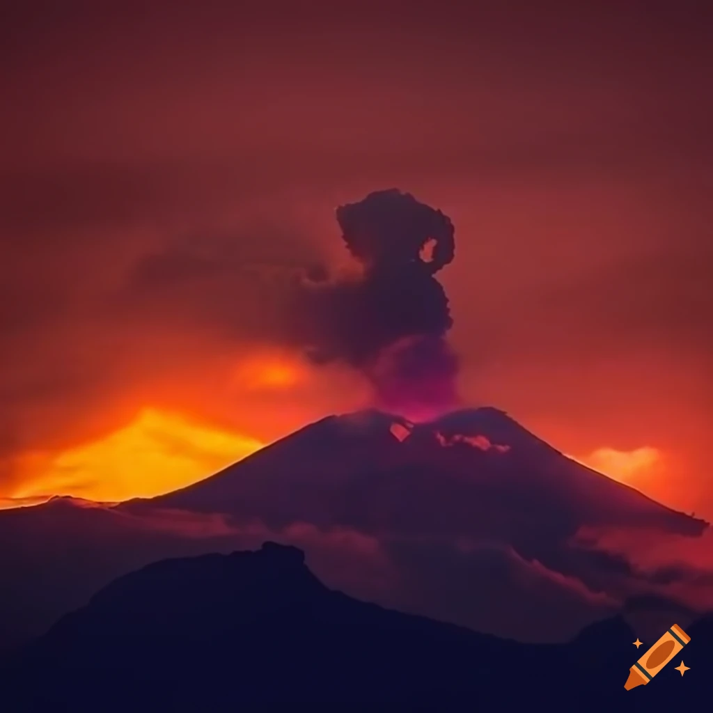 sunset over a volcano