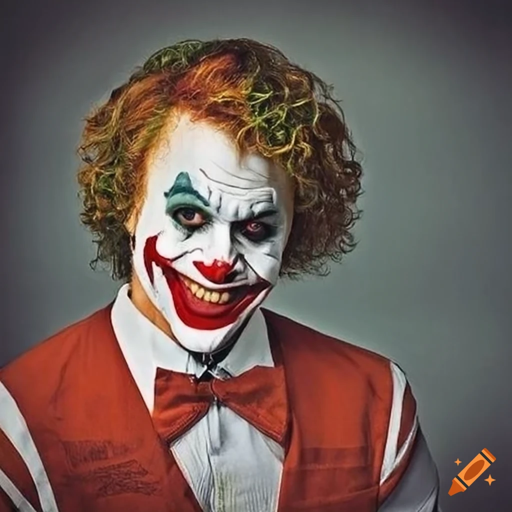 Ronald McDonald as Joker in a police station