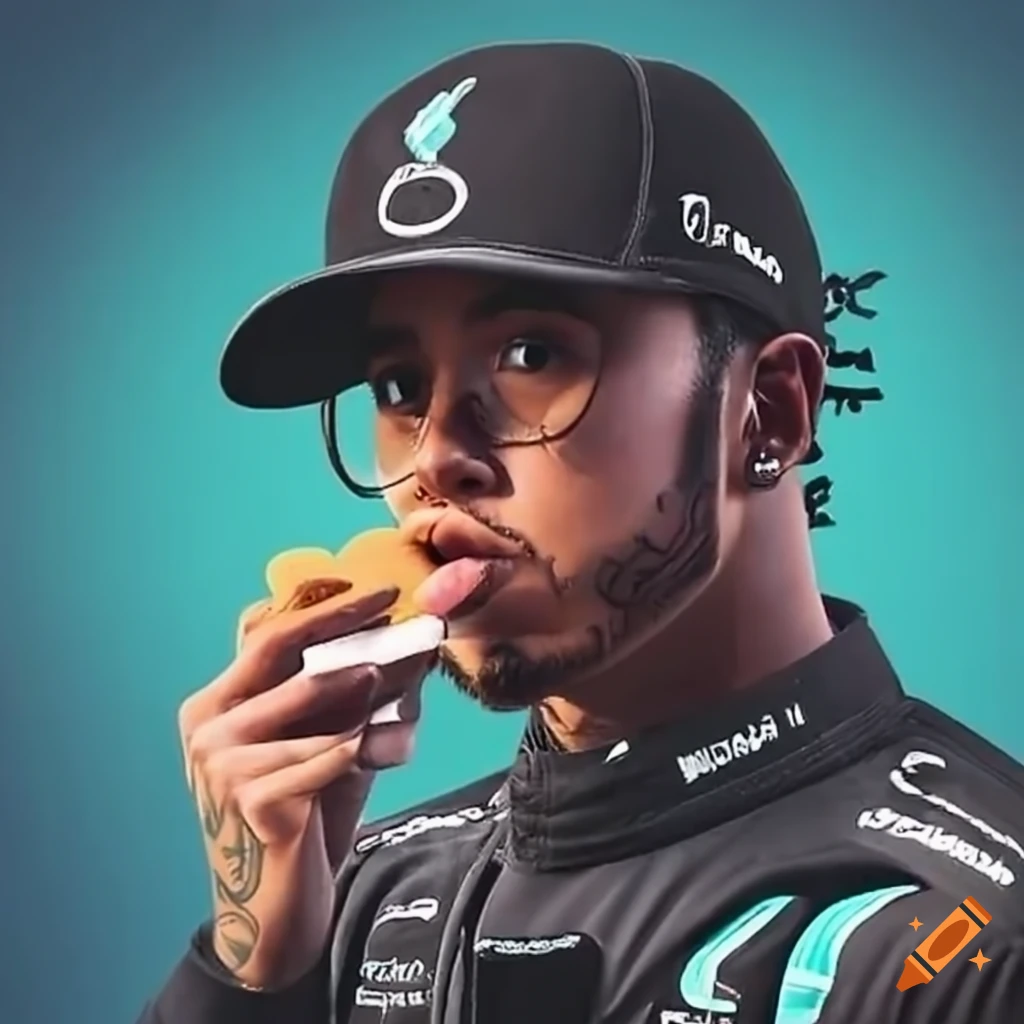 Lewis hamilton eating a biscuit