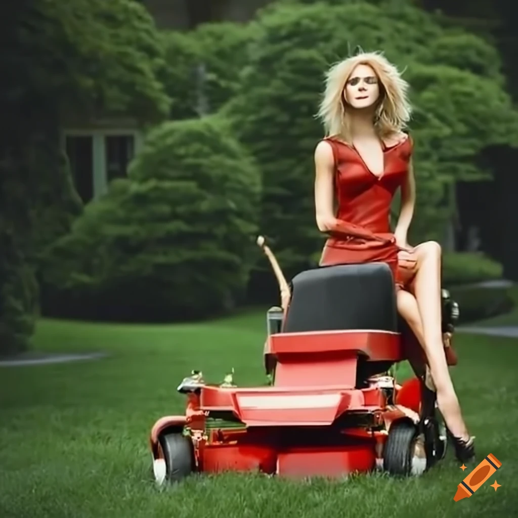 woman riding a zero turn mower