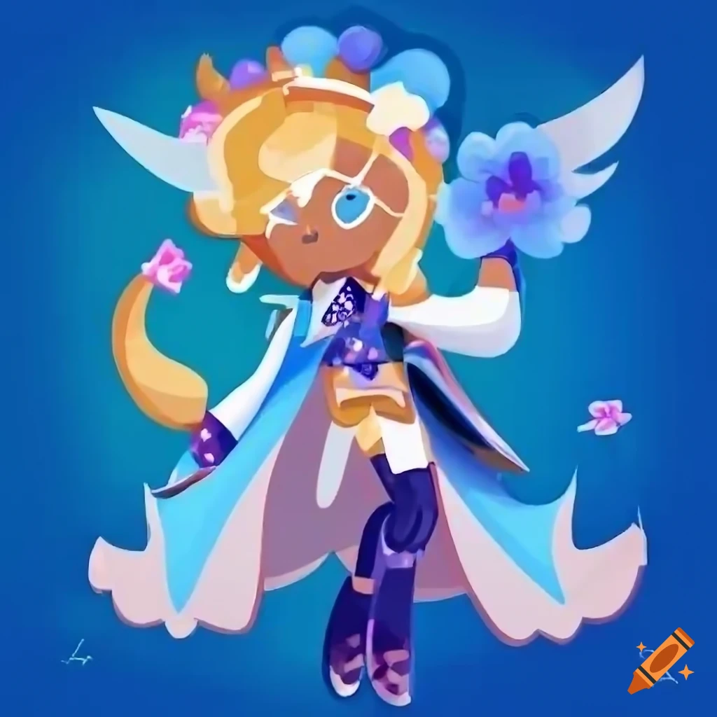 art of a blue pop idol with angel wings