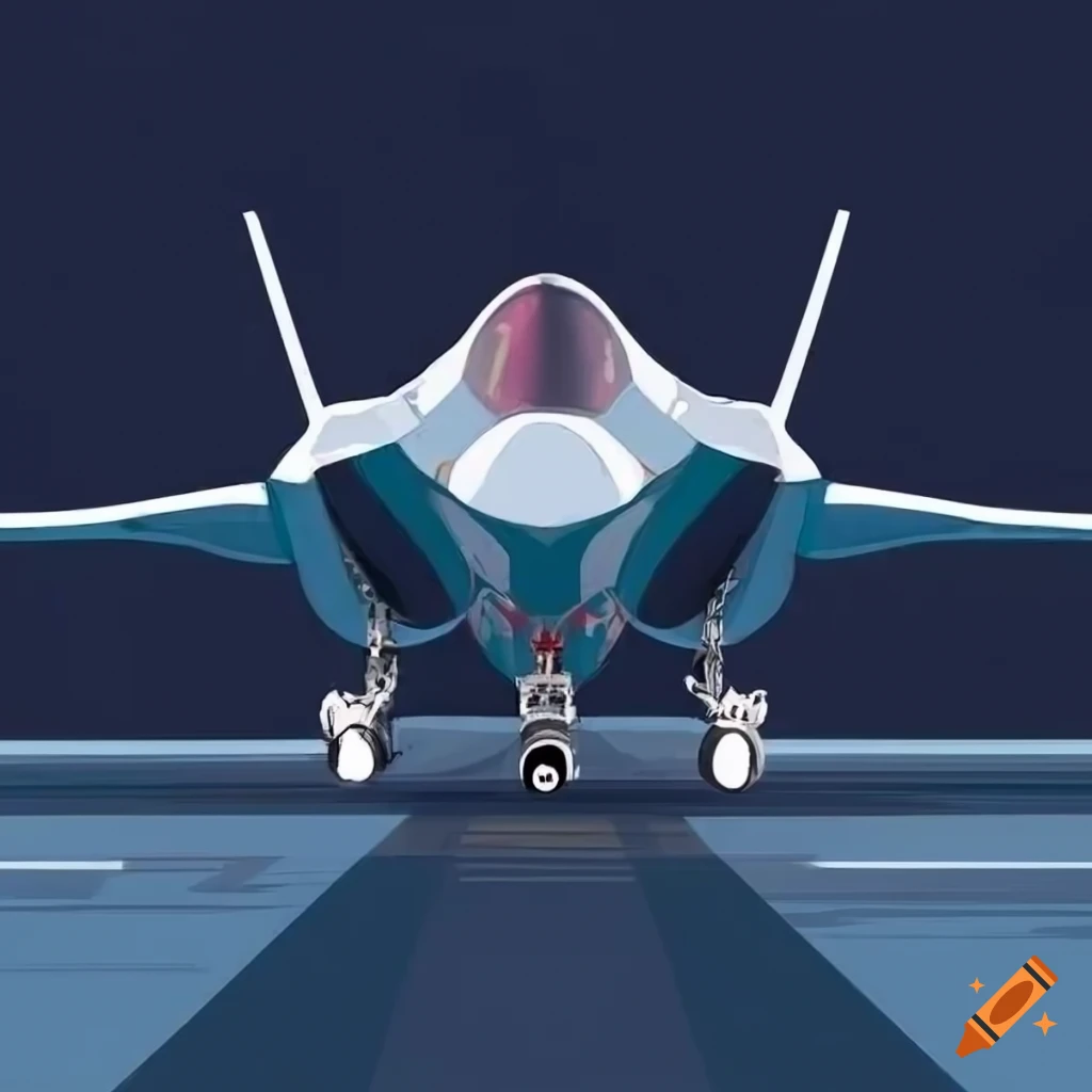 illustration of a cheerful F-35 fighter jet taxiing on the runway