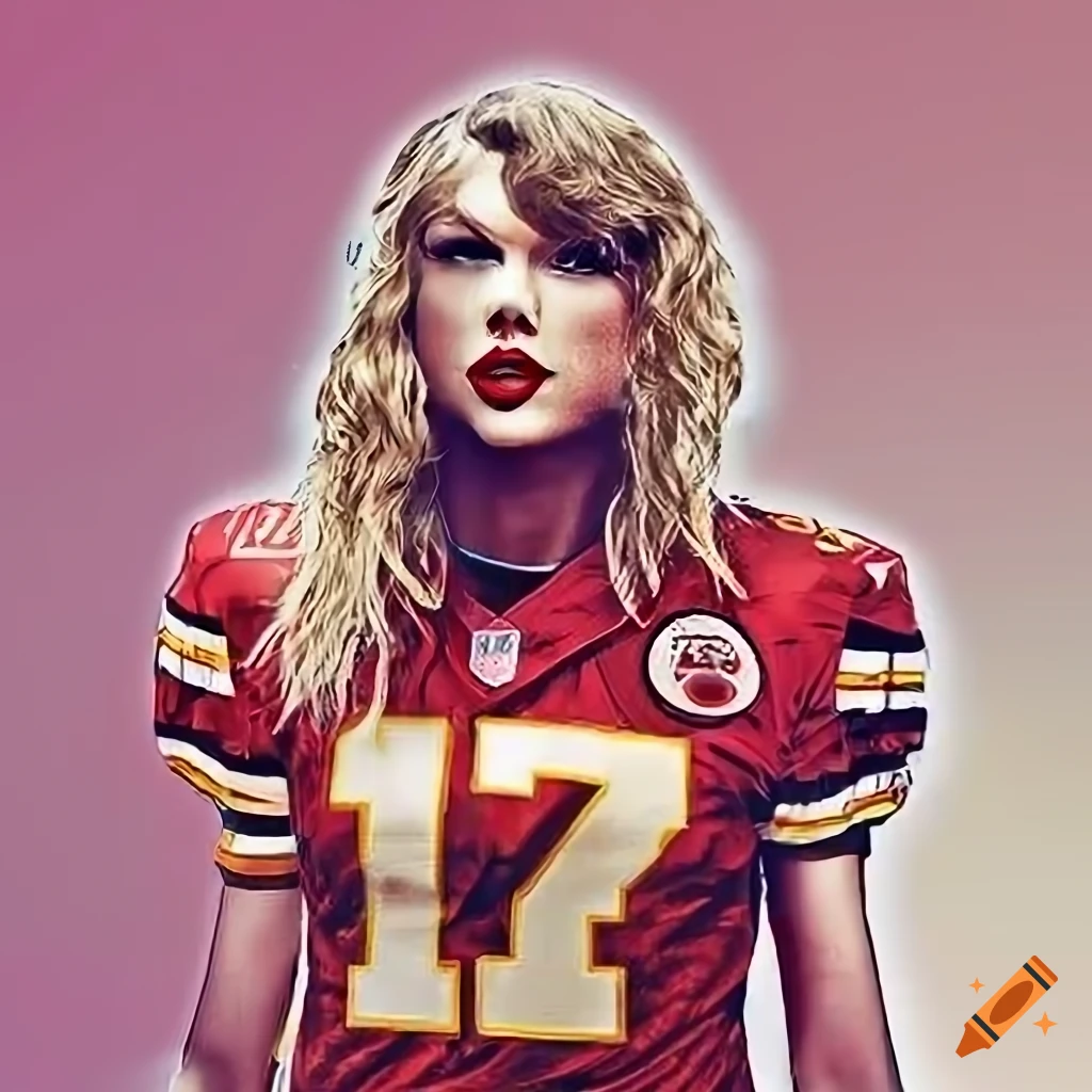 Digital art of taylor swift in a chiefs jersey on Craiyon