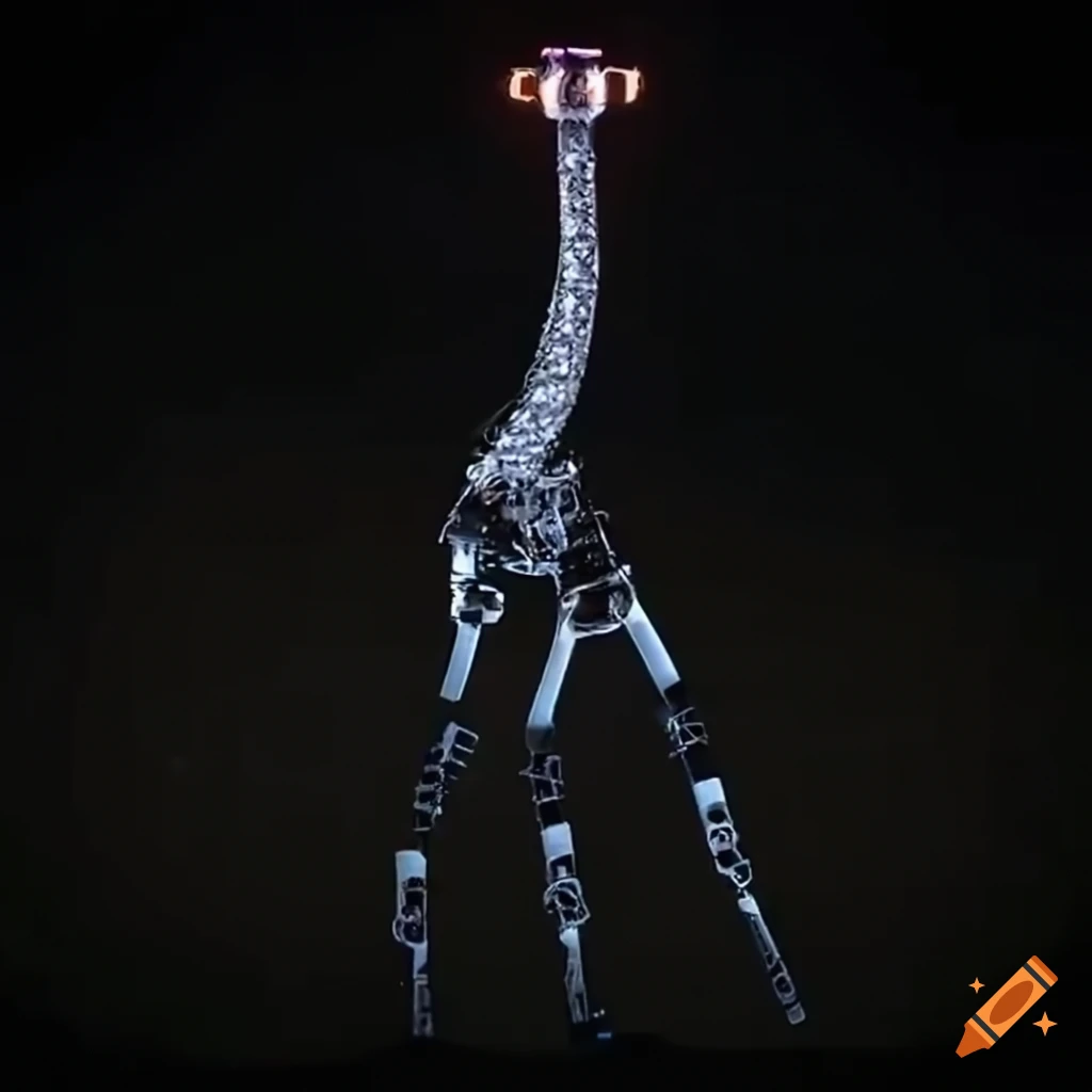 Mechanical giraffe with glowing glass head on Craiyon