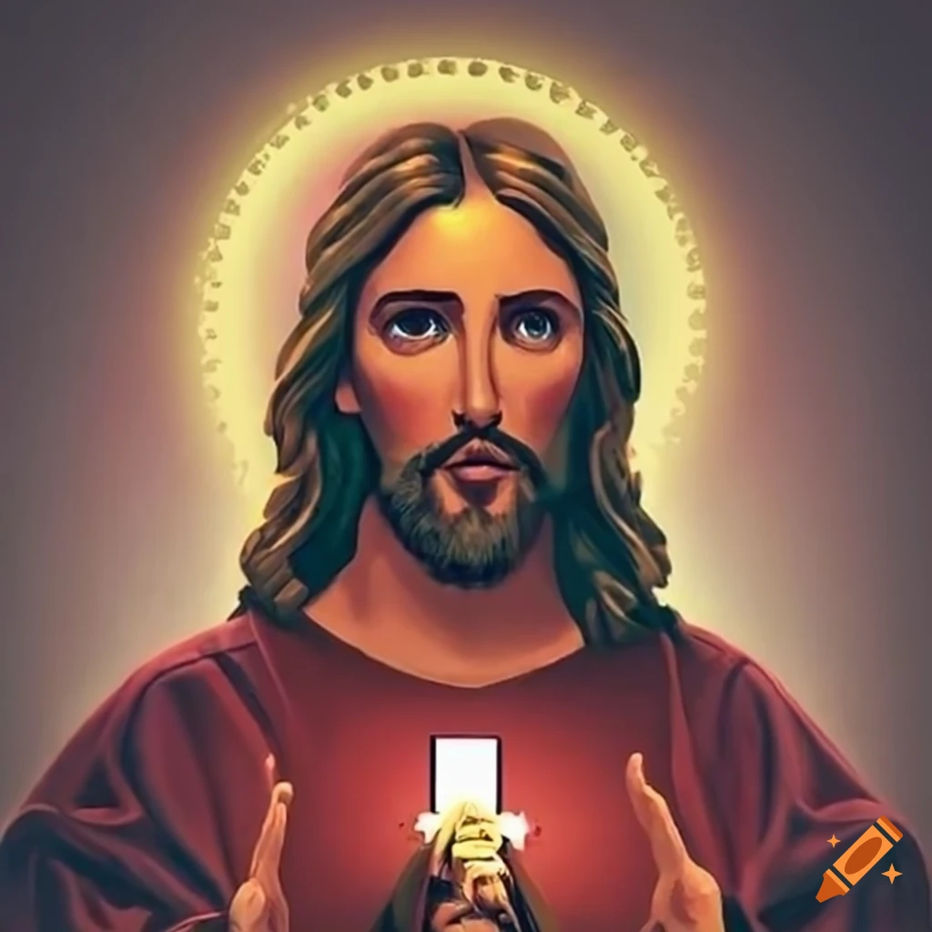 Funny illustration of 'phone jesus' on Craiyon