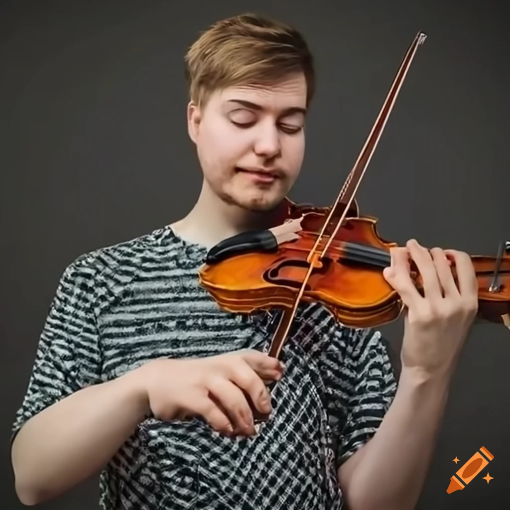 Mrbeast playing the violin with closed eyes on Craiyon