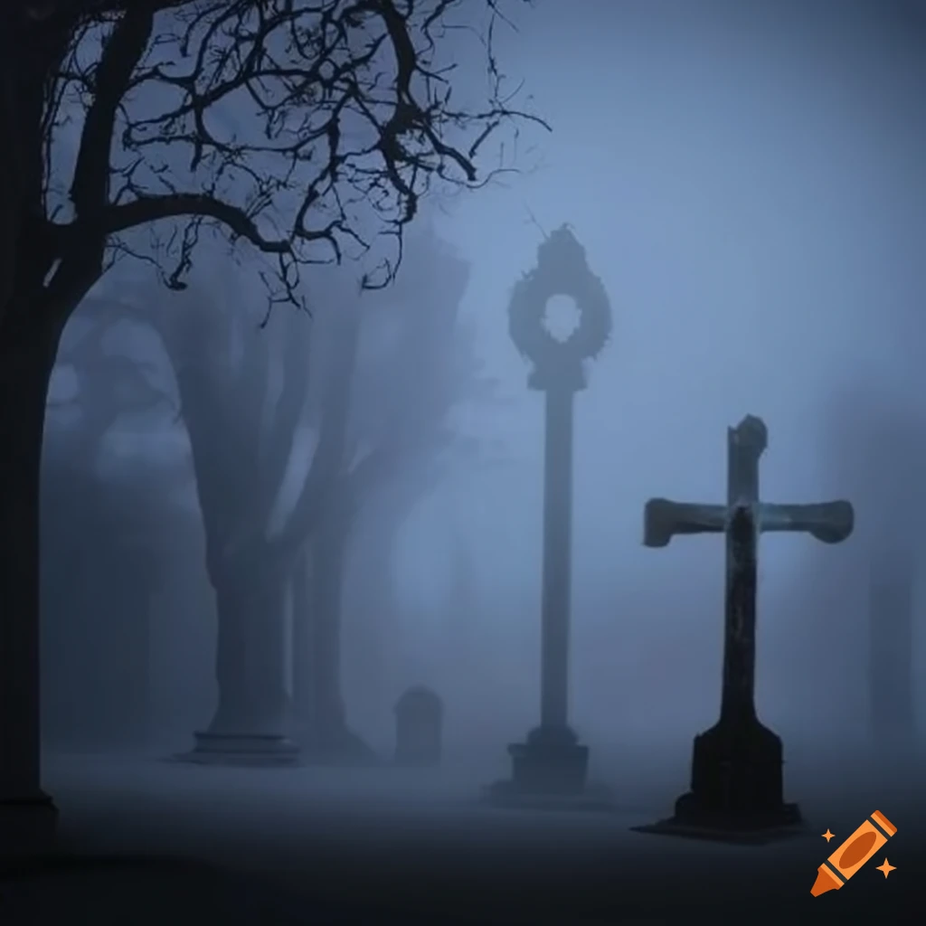graveyard cross covered in mist