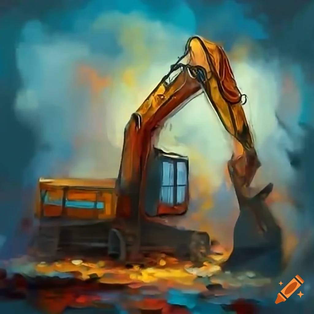 excavator demolishing a building