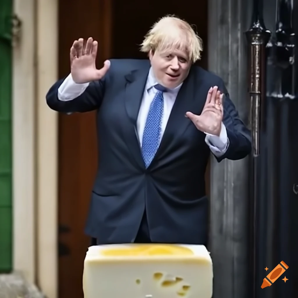 Funny illustration of boris johnson marrying a block of cheese