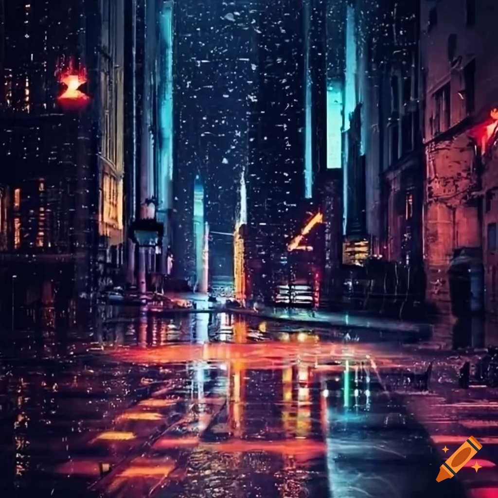 cityscape at night in the rain