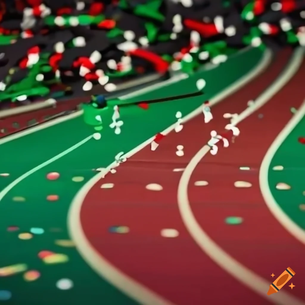 cycling track with colorful confetti