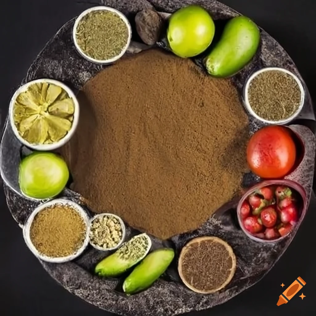 circle of Mexican spices with limes, tomatoes, and avocados