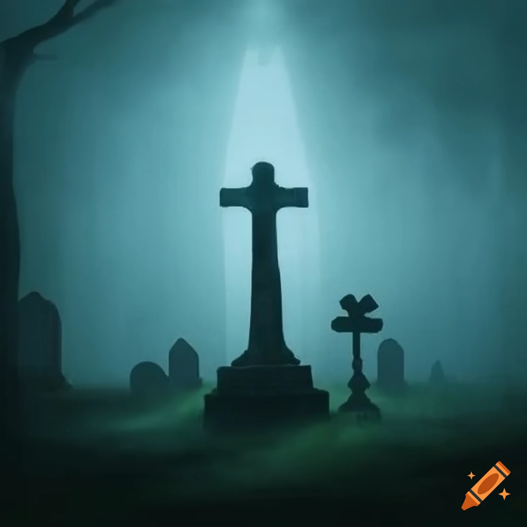 graveyard cross covered in mist