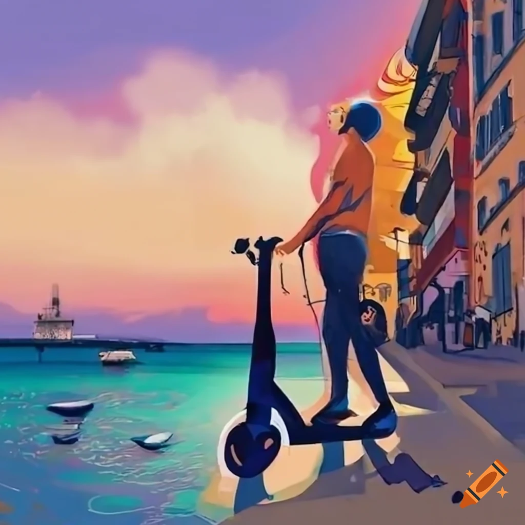 Graffitistyle illustration of an electric scooter in bastia, corsica