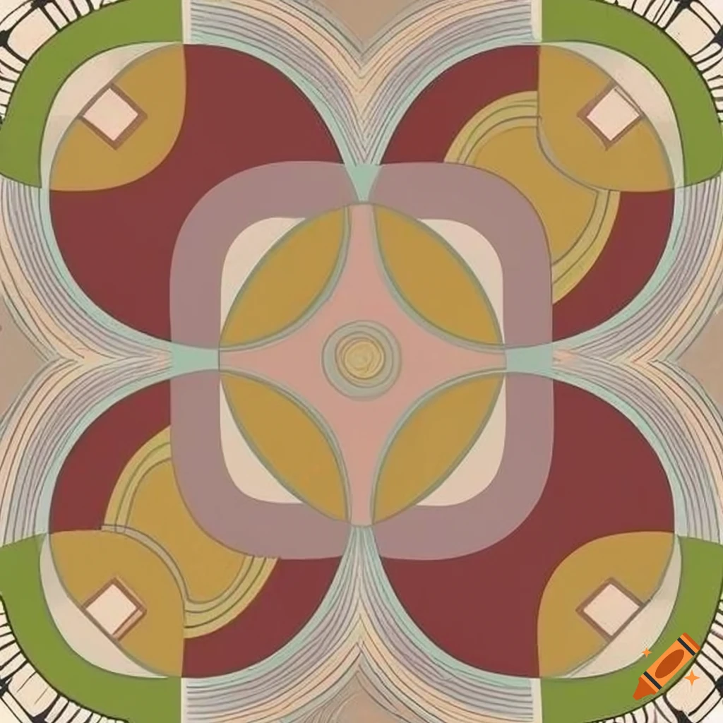 Geometric art poster in dark red and yellow-green colors on Craiyon