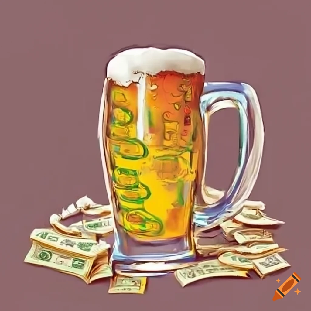 Glass of beer with money on Craiyon