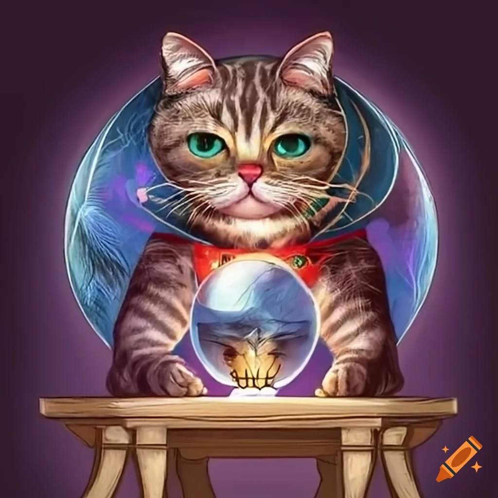 Cat fortune teller with crystal ball on Craiyon