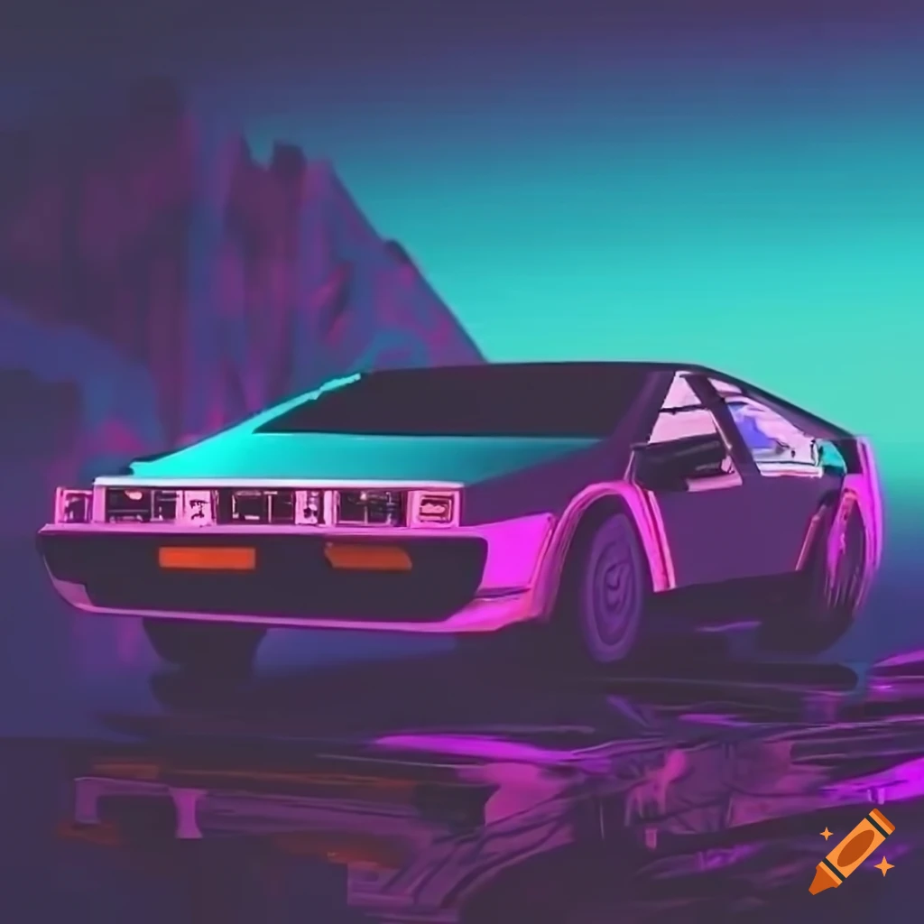 DeLorean DMC-1 in a synthwave aesthetic