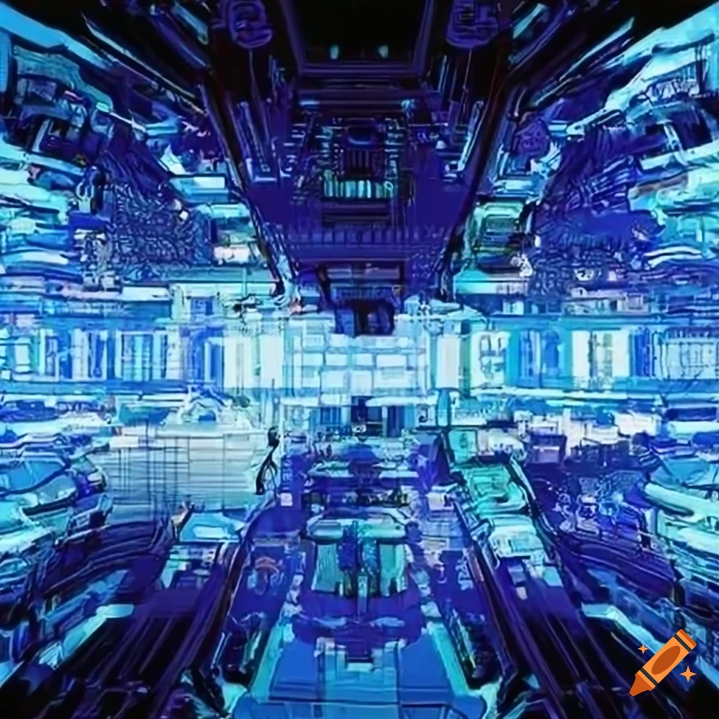 Illustration of an abstract technological system architecture on craiyon