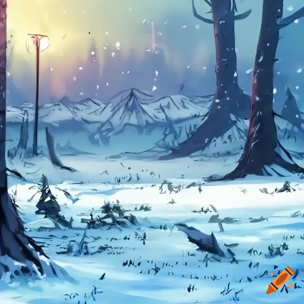 anime battle background in a snowy field