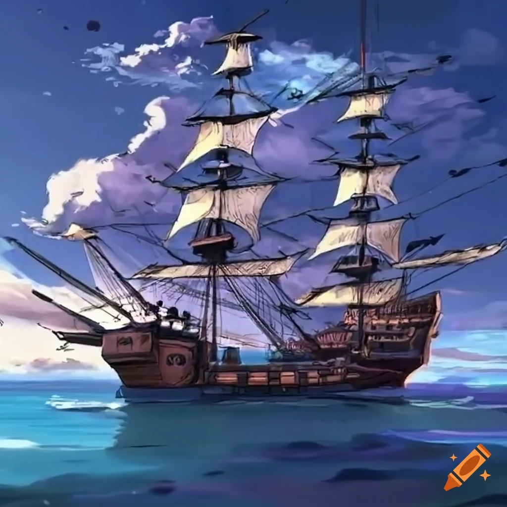 Luffy sur son bateau naviguant entre les îles on Craiyon