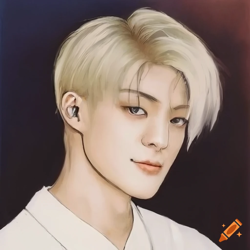 Portrait of lee jeno with blond hair by matsui fuyuko on Craiyon