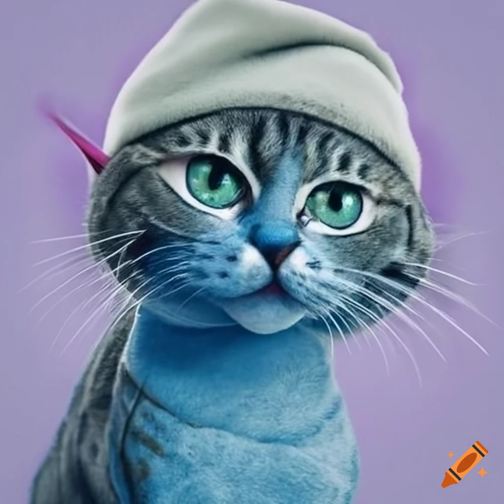 Cat dressed as smurf