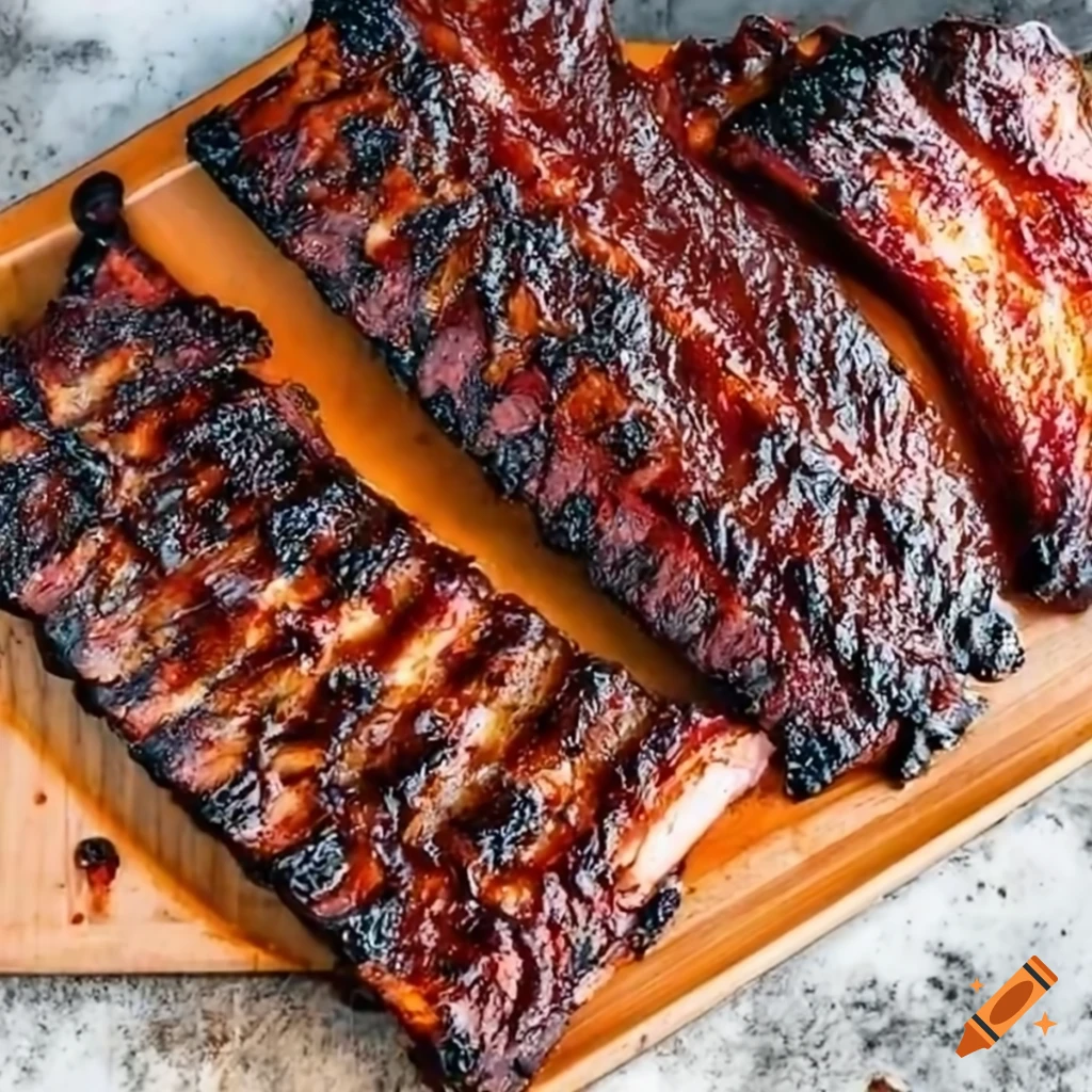 Delicious smoked ribs in a bbq smoker on Craiyon