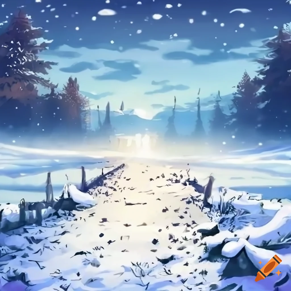 anime battle background in snowy field