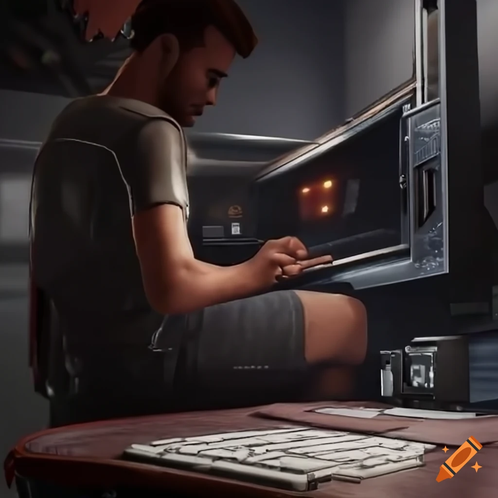 man working in his garage using Unreal Engine