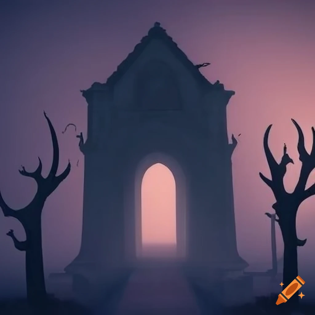 misty graveyard scene