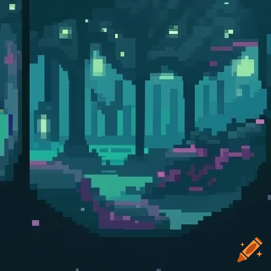 2d pixel art of a forest at night on craiyon