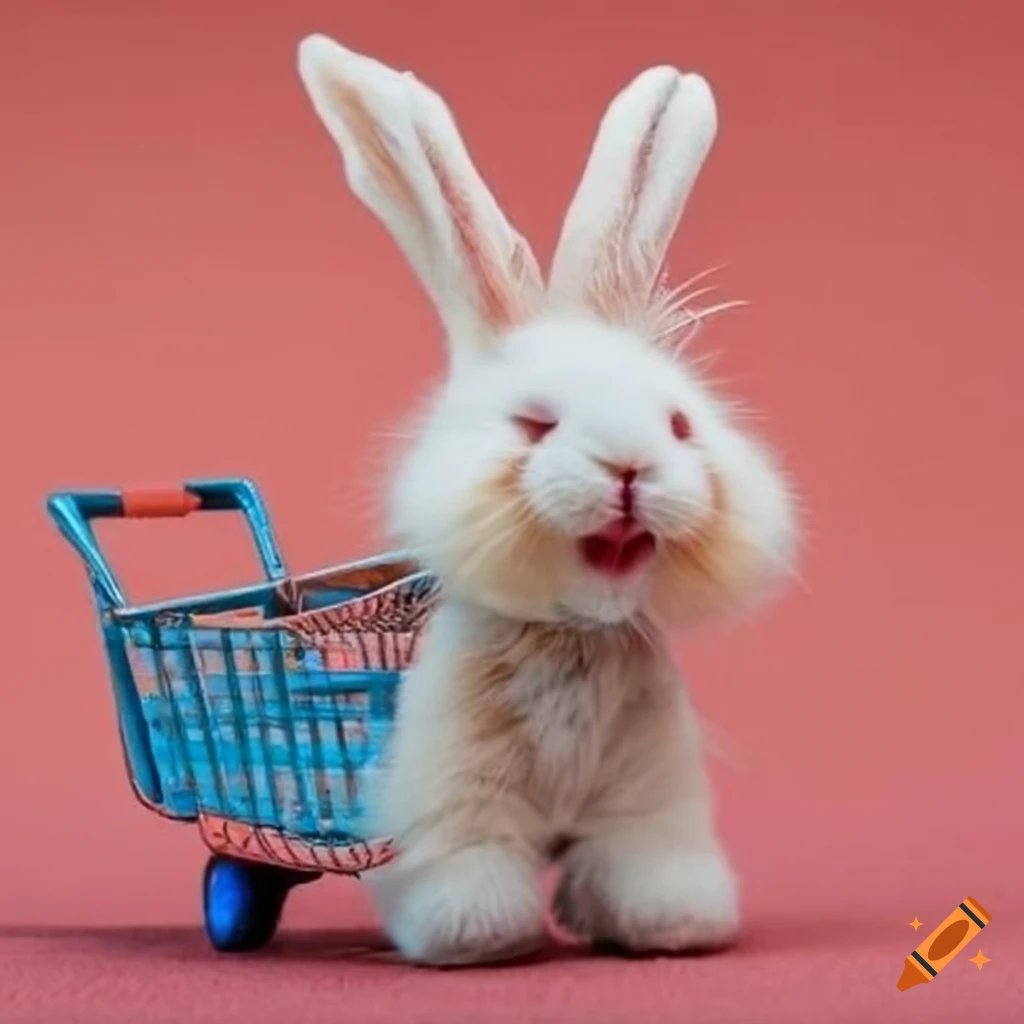 Cartoon bunny on a shopping cart on Craiyon