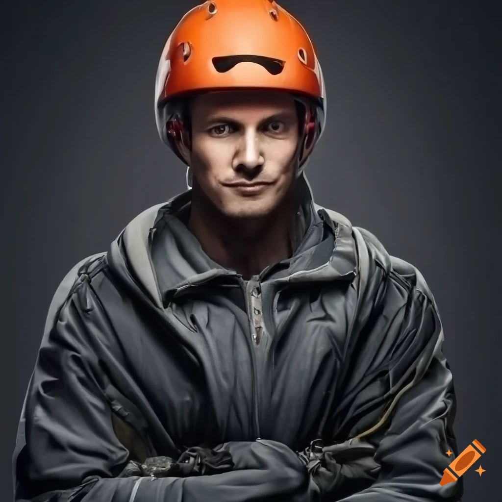 Helmetwearing climber scaling a mountain on Craiyon