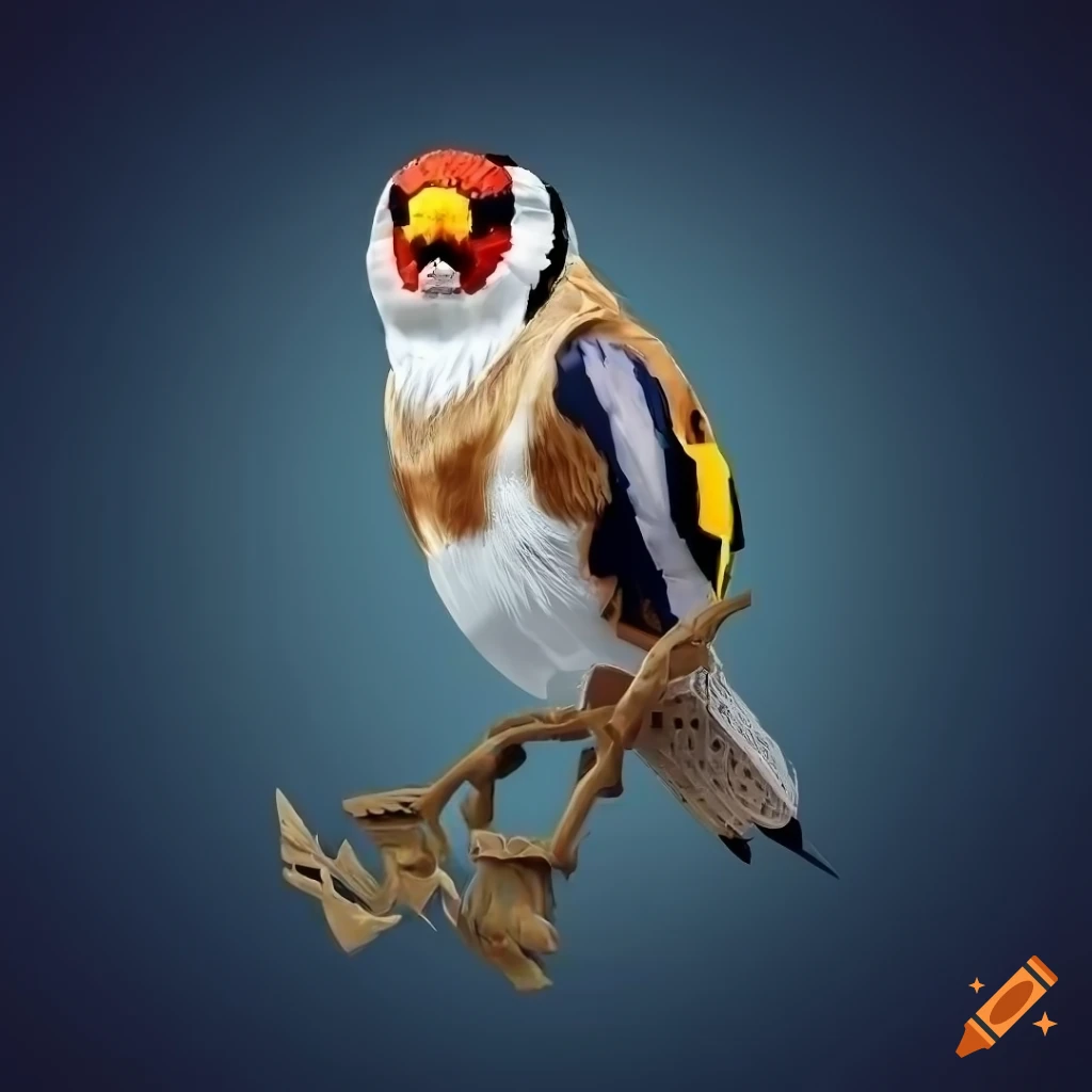 illustration of a European goldfinch bird in intricate details
