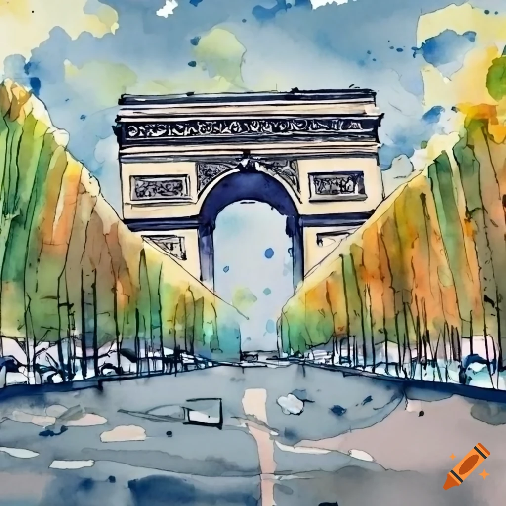Detailed watercolor doodle of the eiffel tower on Craiyon
