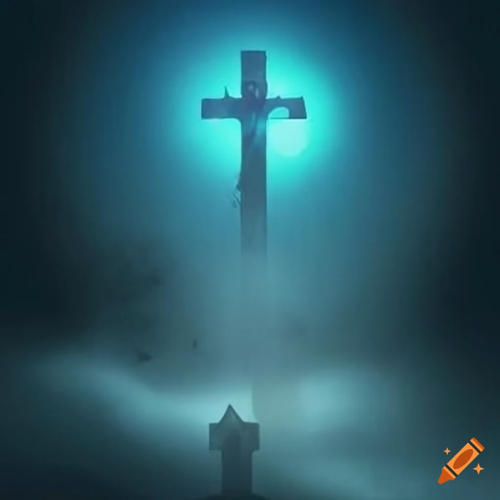 image of a misty graveyard cross