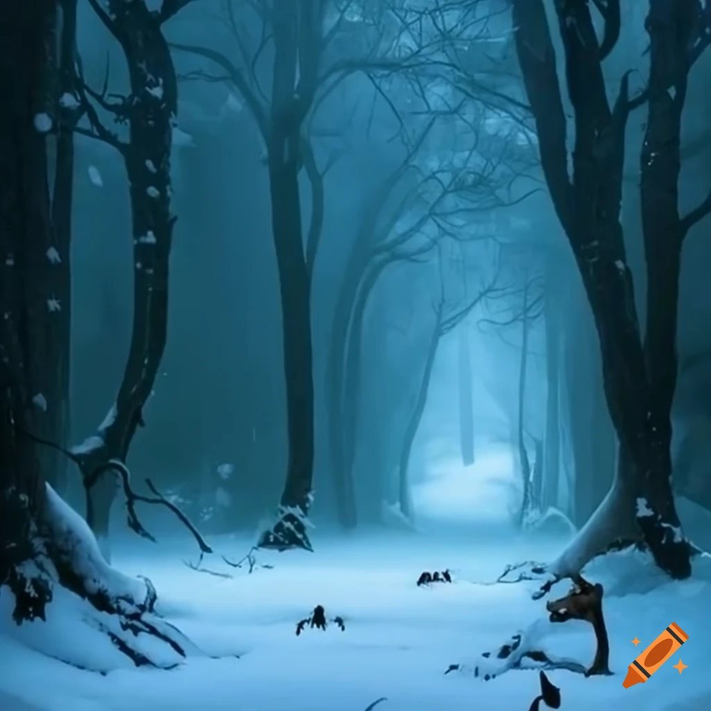 enchanting winter forest with magical creatures