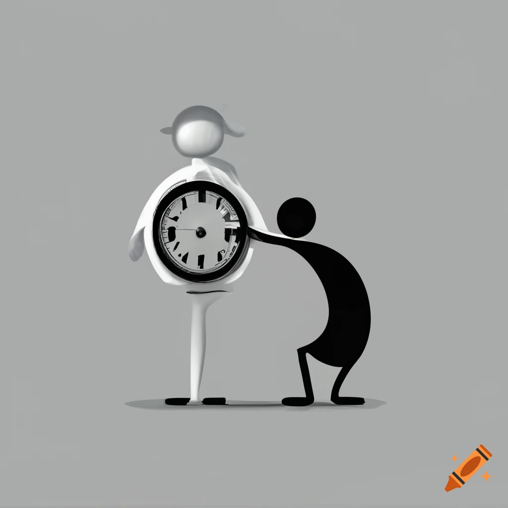 Logo design of a clockheaded figure punching a bag