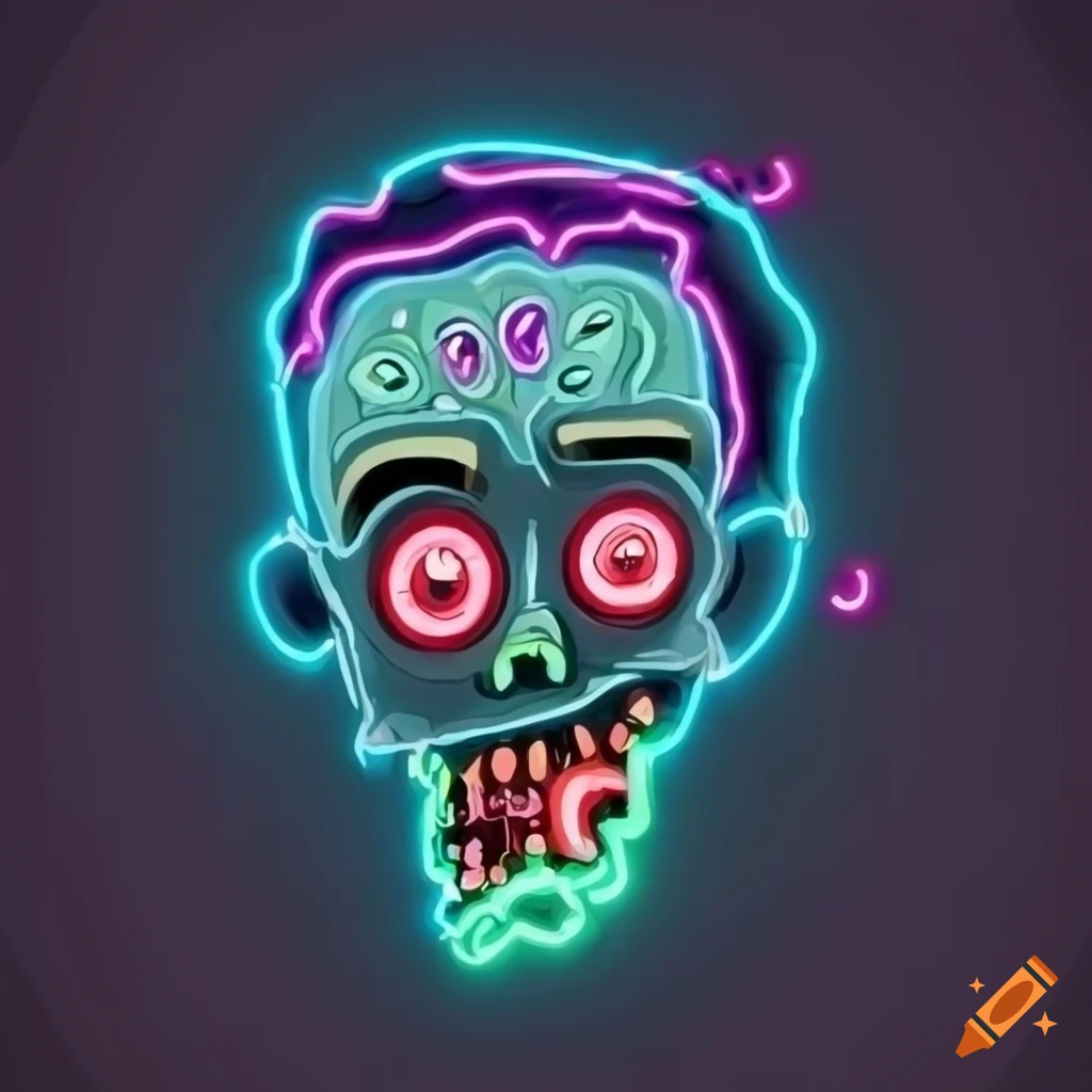 Neon Lights Cartoon Zombie Illustration For T shirt On Craiyon