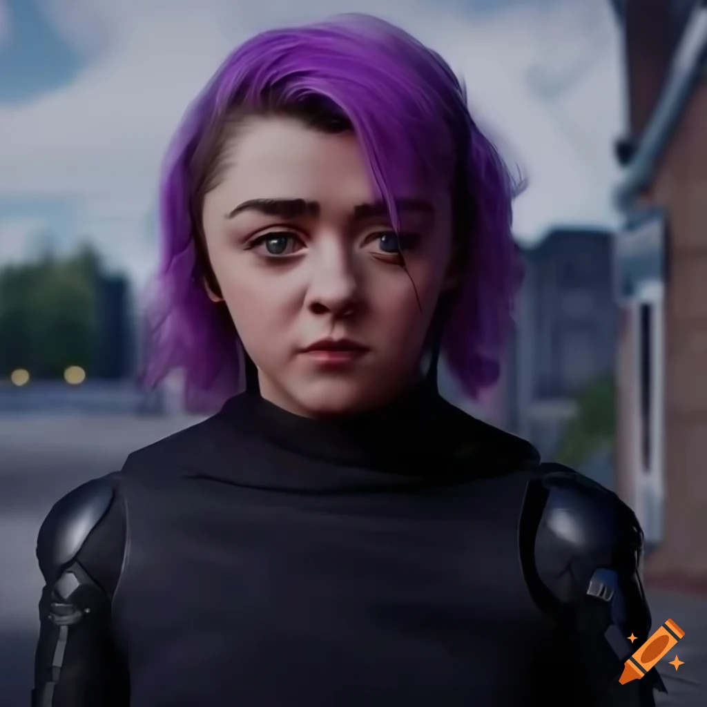 Portrait of maisie williams as a sci-fi girl with purple hair on Craiyon