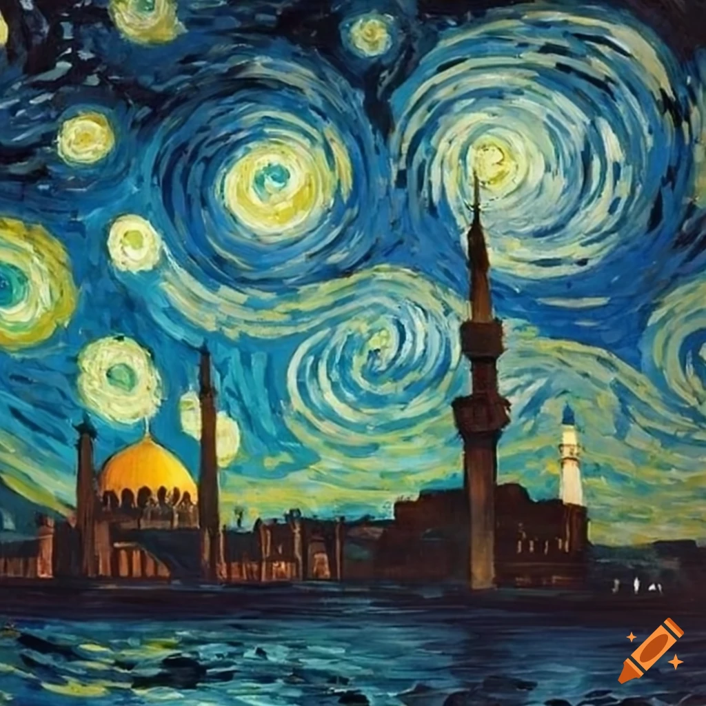 Starry night over a Mosque by Van Gogh