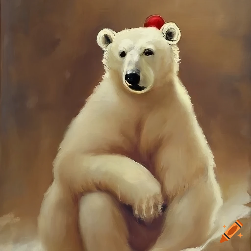 vintage oil painting of a fluffy polar bear