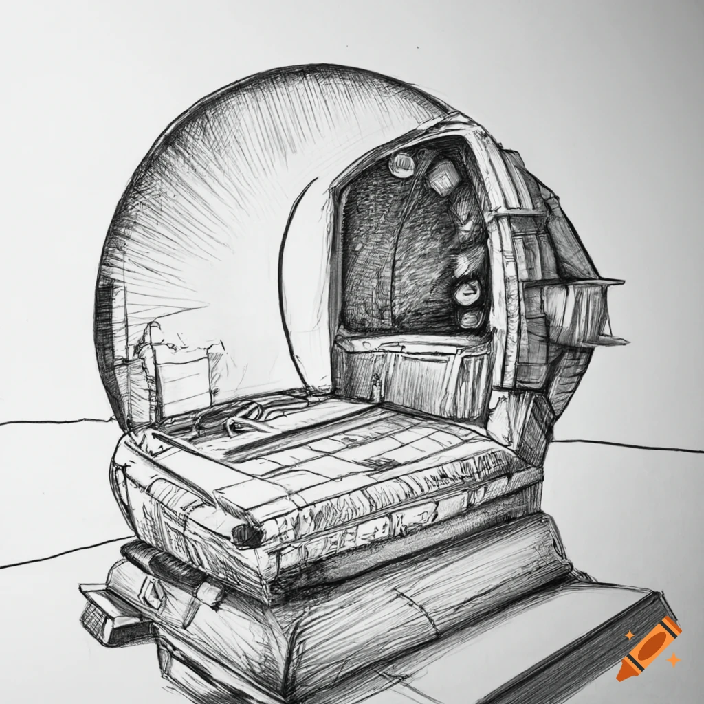 2 point perspective drawing of a space ship interior on Craiyon