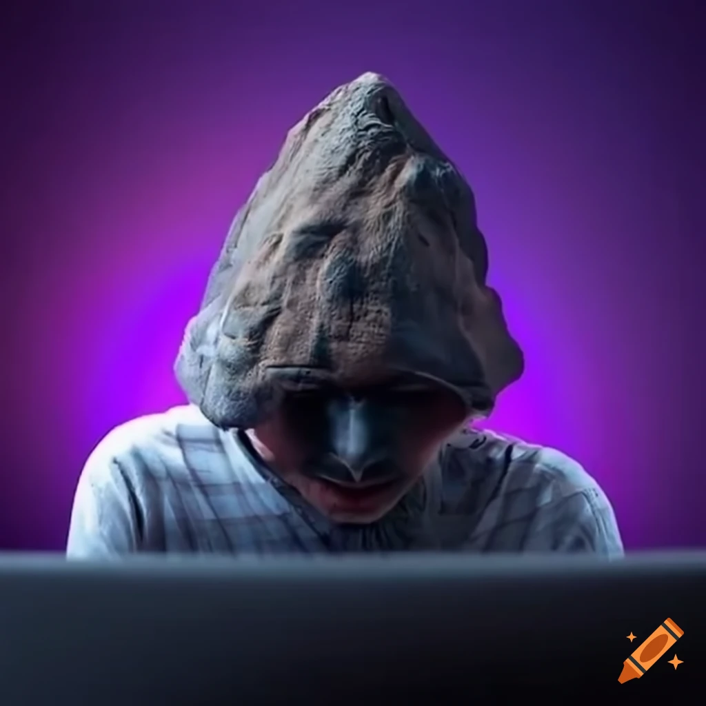 Man with a mountain head using a computer on Craiyon